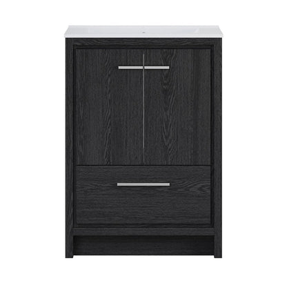 24" Freestanding Bathroom Vanity in Black Oak with 3-Hole Widespread Sink Top