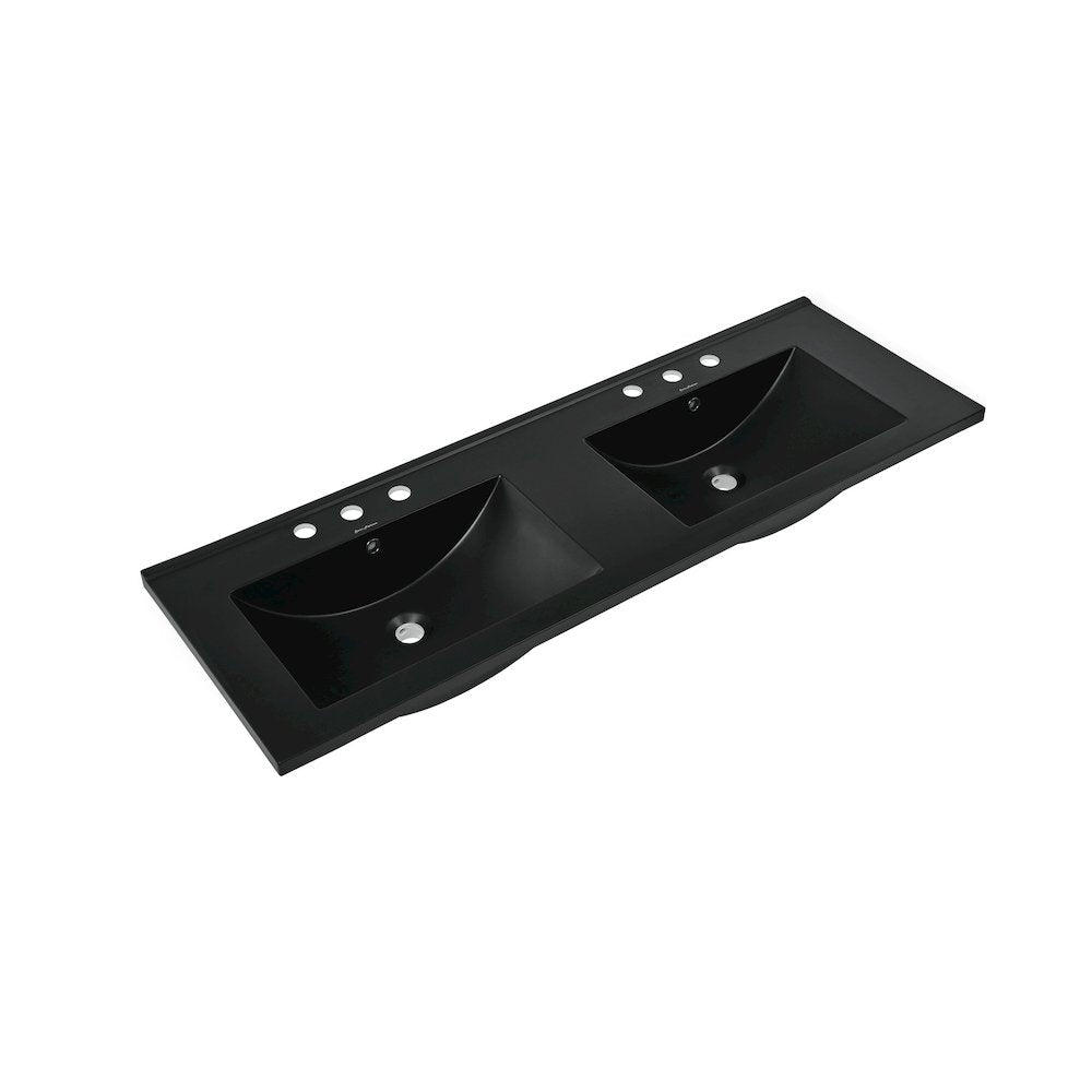 48" 3-Hole Widespread Double Basin Vanity Sink Top in Glossy Black