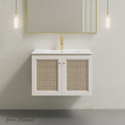 30" Wall-Mounted Bathroom Vanity in White Oak with Single Faucet Hole Vanity Top