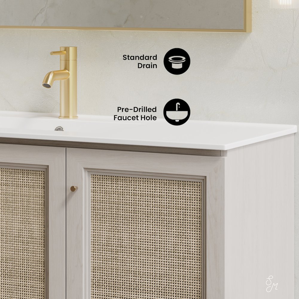 48" Wall-Mounted Bathroom Vanity in White Oak with Single Faucet Hole Vanity Top
