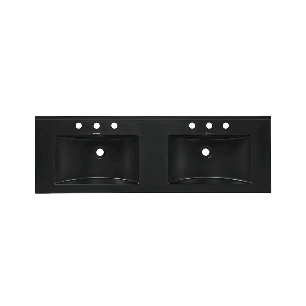 48" 3-Hole Widespread Double Basin Vanity Sink Top in Glossy Black