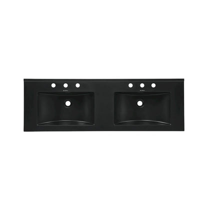 48" 3-Hole Widespread Double Basin Vanity Sink Top in Glossy Black