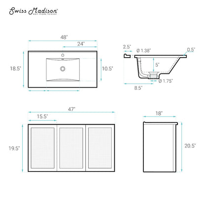 48" Wall-Mounted Bathroom Vanity in White Oak with Single Faucet Hole Vanity Top
