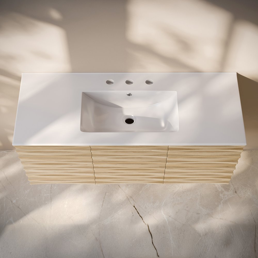 48" Wall-Mounted Bathroom Vanity in Natural Oak with 3-Hole Widespread Sink Top