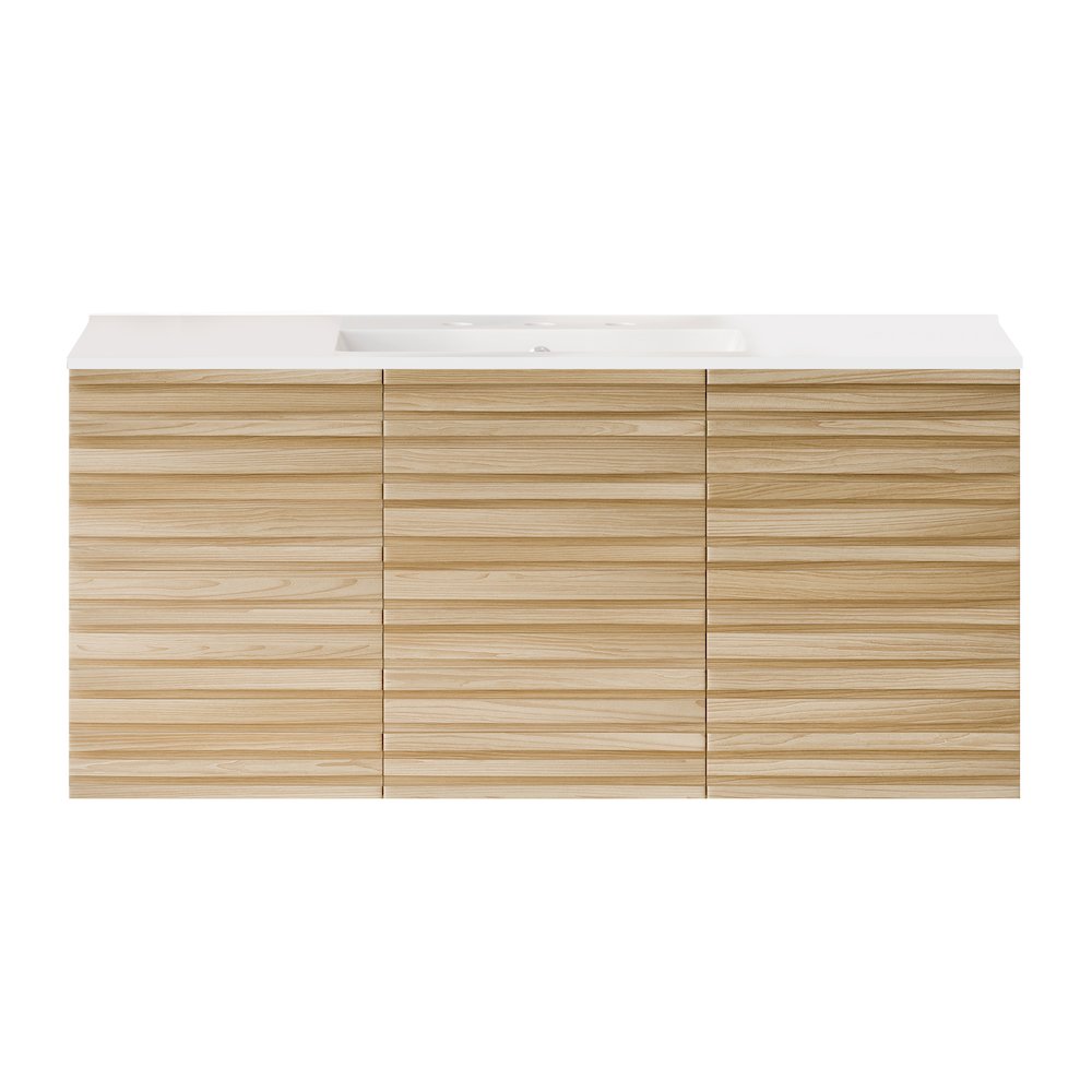 48" Wall-Mounted Bathroom Vanity in Natural Oak with 3-Hole Widespread Sink Top