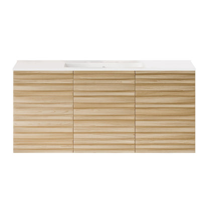 48" Wall-Mounted Bathroom Vanity in Natural Oak with 3-Hole Widespread Sink Top