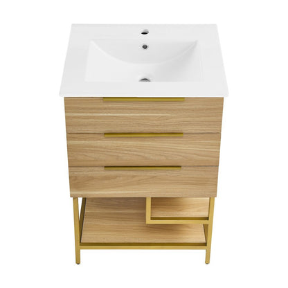 Carre 24" Freestanding Bathroom Vanity in Golden Oak with Sink Top