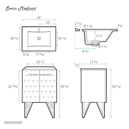 Annecy 24" Freestanding Bathroom Vanity in Galaxy White with Sink Top