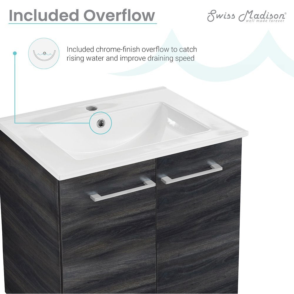 Annecy 24" Freestanding Bathroom Vanity in Black Walnut with Sink Top