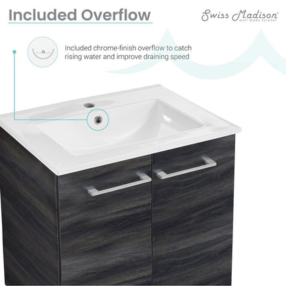 Annecy 24" Freestanding Bathroom Vanity in Black Walnut with Sink Top