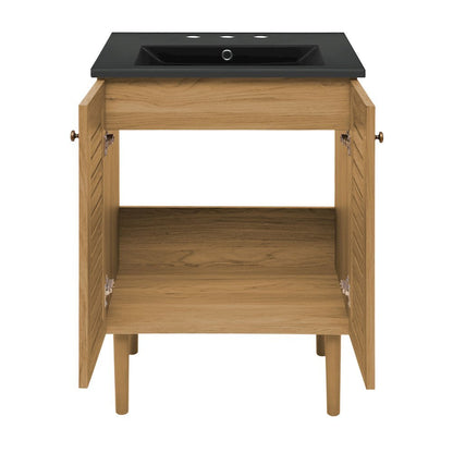 24" Freestanding Bathroom Vanity in Golden Oak, Black 3-Hole Centerset Sink Top