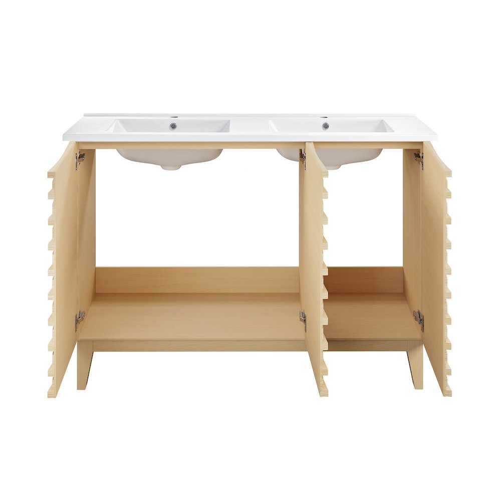 48 in. Natural Oak, Double Basin Bathroom Vanity With White Ceramic Sink Top