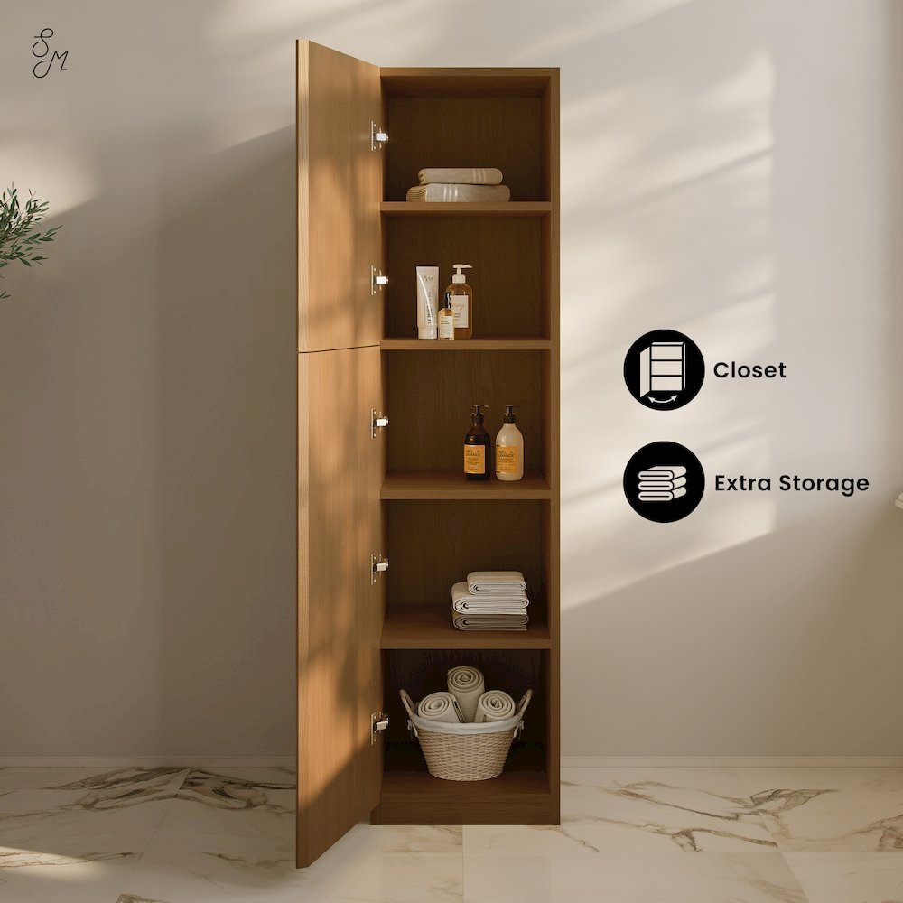 St. Tropez 15 x 15 x 60 Freestanding Linen Cabinet in Brown Oak