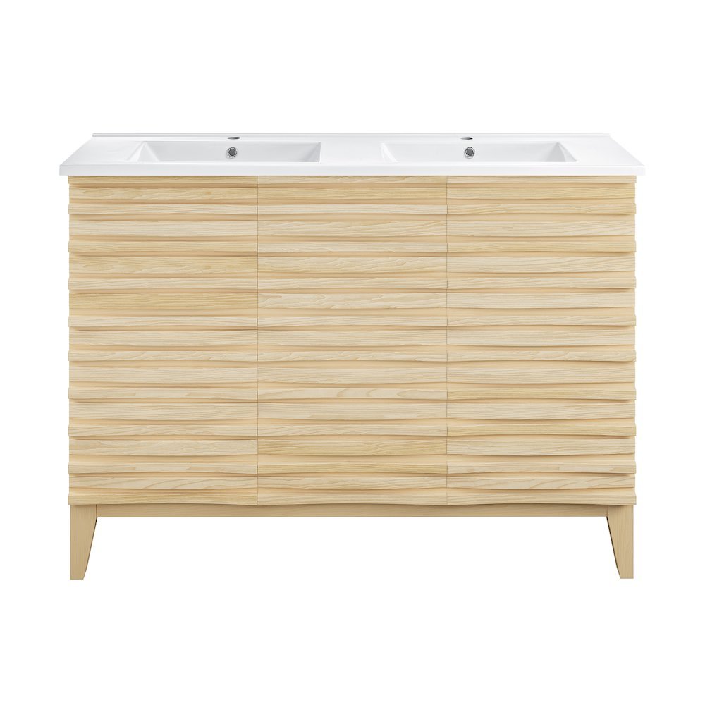 48 in. Natural Oak, Double Basin Bathroom Vanity With White Ceramic Sink Top