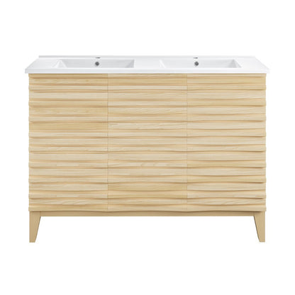 48 in. Natural Oak, Double Basin Bathroom Vanity With White Ceramic Sink Top