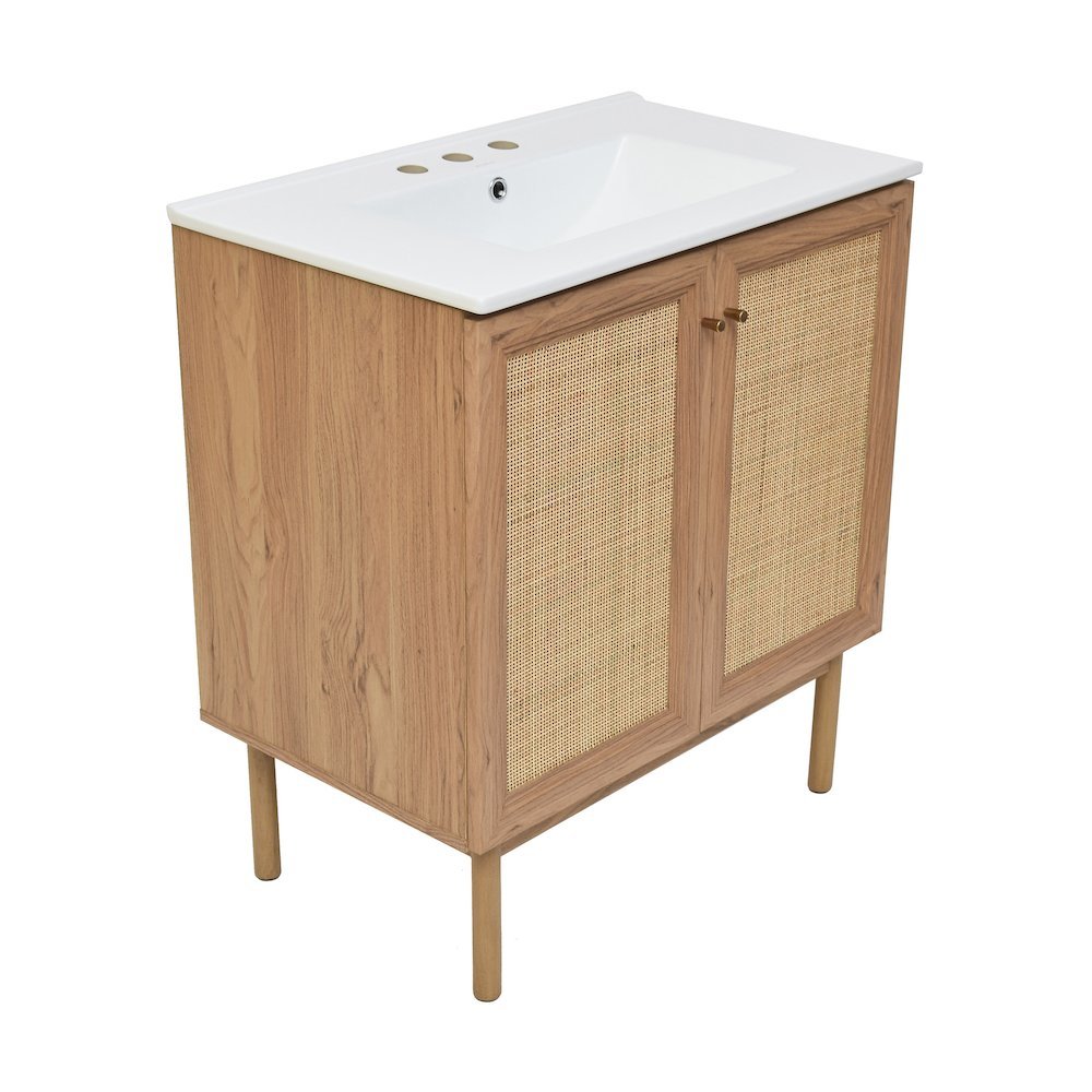 30" Freestanding Bathroom Vanity in Golden Oak with 3-Hole Widespread Sink Top