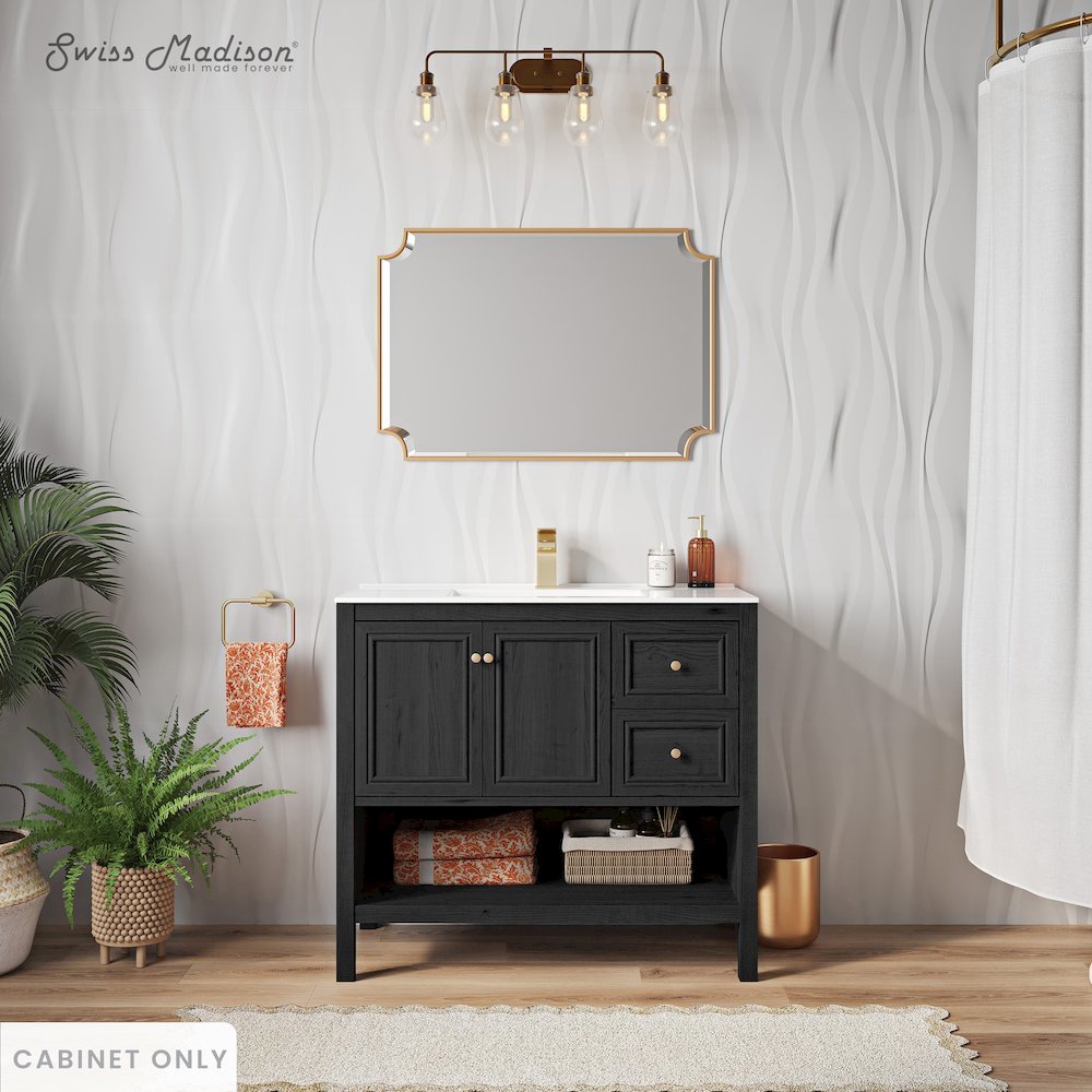 Chateau 36" Freestanding Bathroom Vanity Cabinet without Top in Black Oak