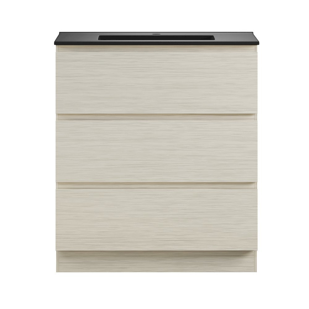 Liberte 30" Freestanding Bathroom Vanity in White Oak with Black Sink Top