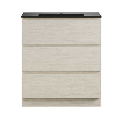 Liberte 30" Freestanding Bathroom Vanity in White Oak with Black Sink Top