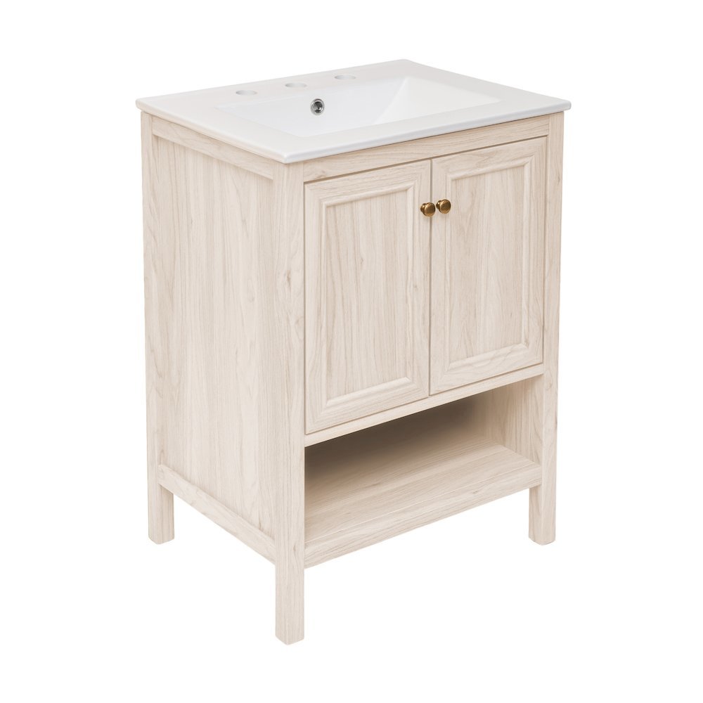 24" Freestanding Bathroom Vanity in White Oak with 3-Hole Widespread Sink Top