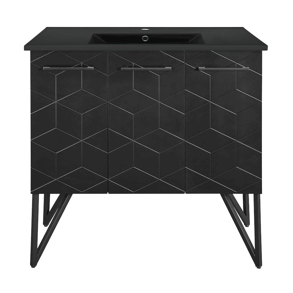 Annecy 36 in. Phantom Black Bathroom Vanity With Black Ceramic Sink Top