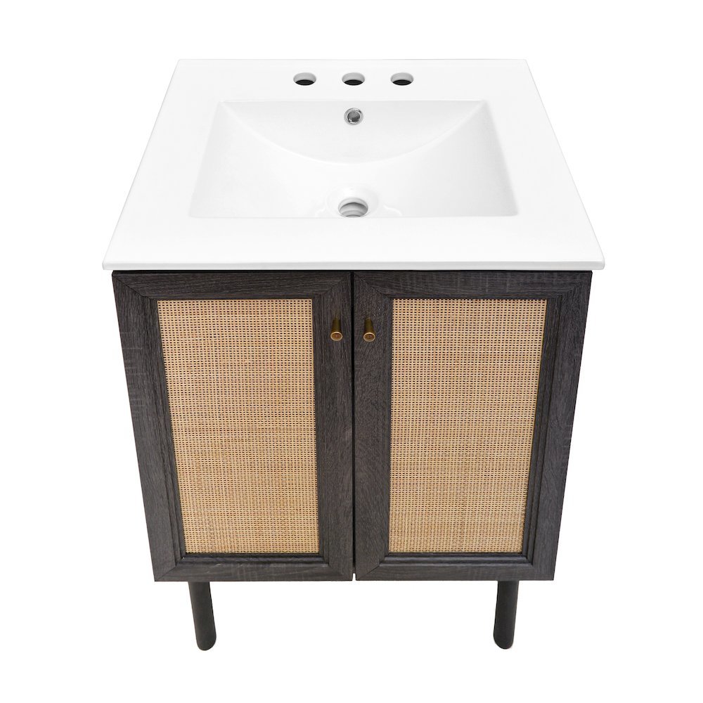 24" Freestanding Bathroom Vanity in Black Oak with 3-Hole Centerset Sink Top