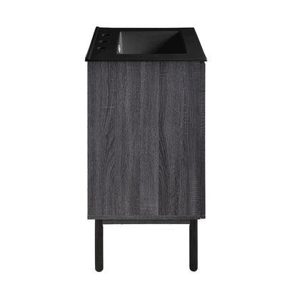 24" Freestanding Bathroom Vanity in Black Oak, Black 3-Hole Centerset Sink Top