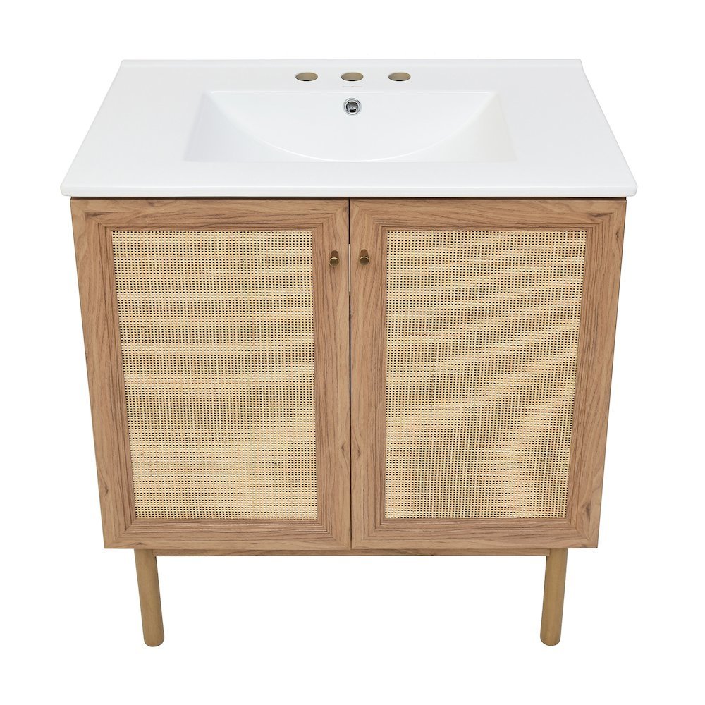 30" Freestanding Bathroom Vanity in Golden Oak with 3-Hole Widespread Sink Top
