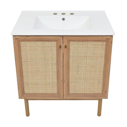30" Freestanding Bathroom Vanity in Golden Oak with 3-Hole Widespread Sink Top