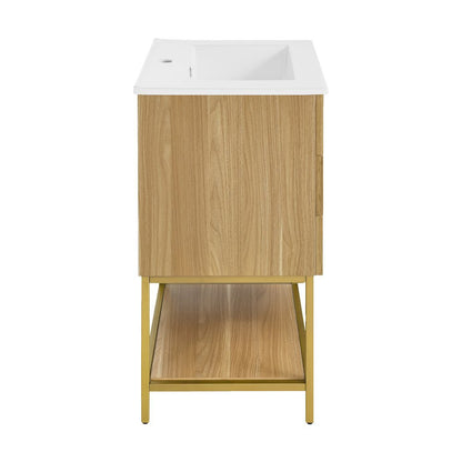Carre 24" Freestanding Bathroom Vanity in Golden Oak with Sink Top