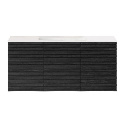 48" Wall-Mounted Bathroom Vanity in Black Oak with 3-Hole Widespread Sink Top