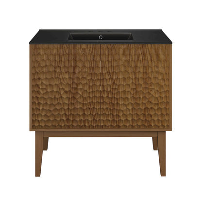 36" Freestanding Bathroom Vanity in Brown Oak, Black 3-Hole Widespread Sink Top