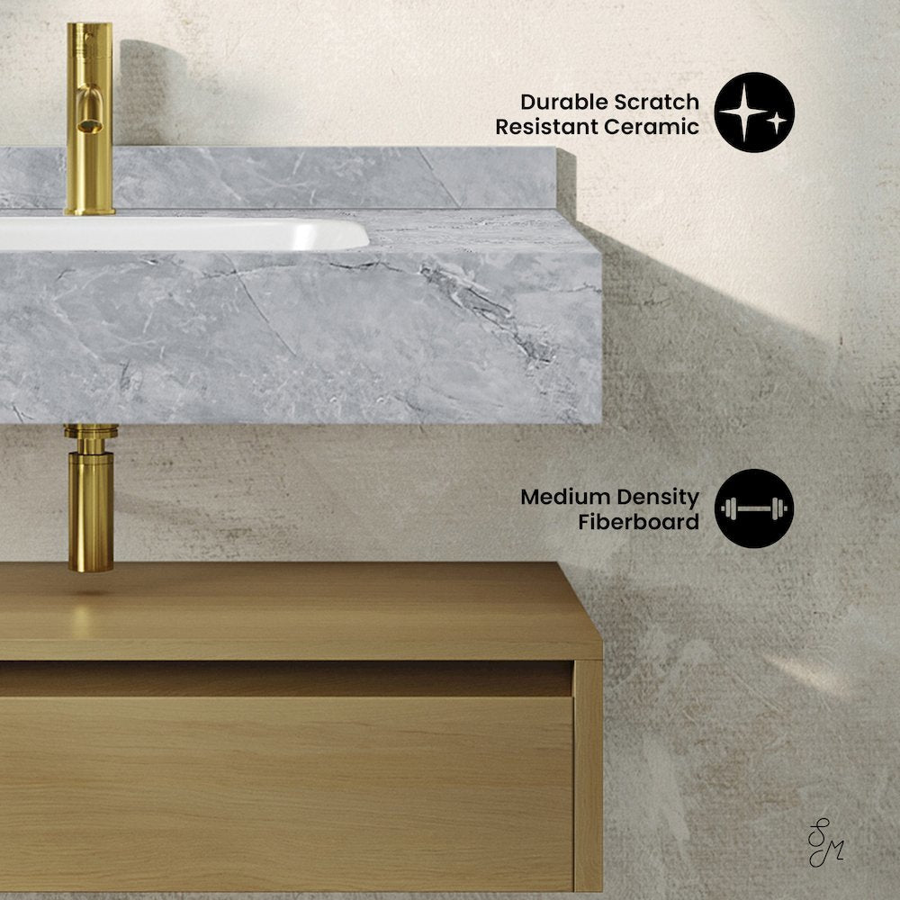 Avancer 36" Wall-Mounted Bathroom Vanity in Natural Oak with Storm Gray Sink Top