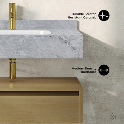 Avancer 36" Wall-Mounted Bathroom Vanity in Natural Oak with Storm Gray Sink Top