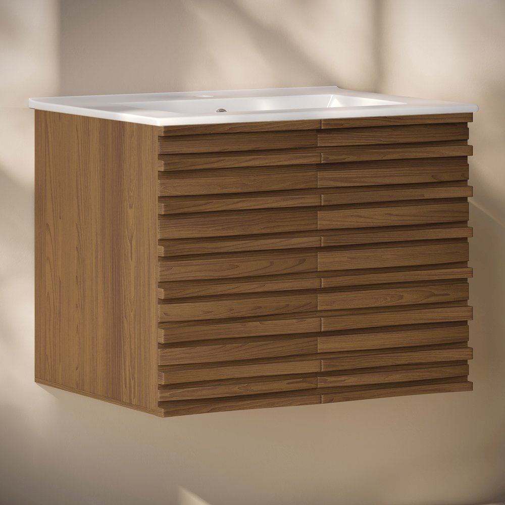 Cascade 30" Wall-Mounted Bathroom Vanity in Brown Oak with Sink Top