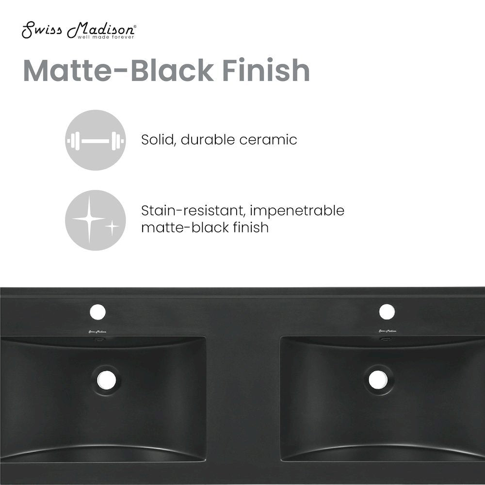 48" Double Basin Vanity Sink Top in Matte Black