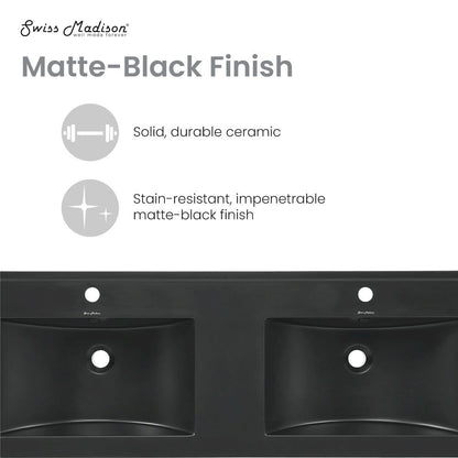 48" Double Basin Vanity Sink Top in Matte Black