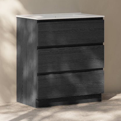 30" Freestanding Bathroom Vanity in Black Oak with 3-Hole Widespread Sink Top