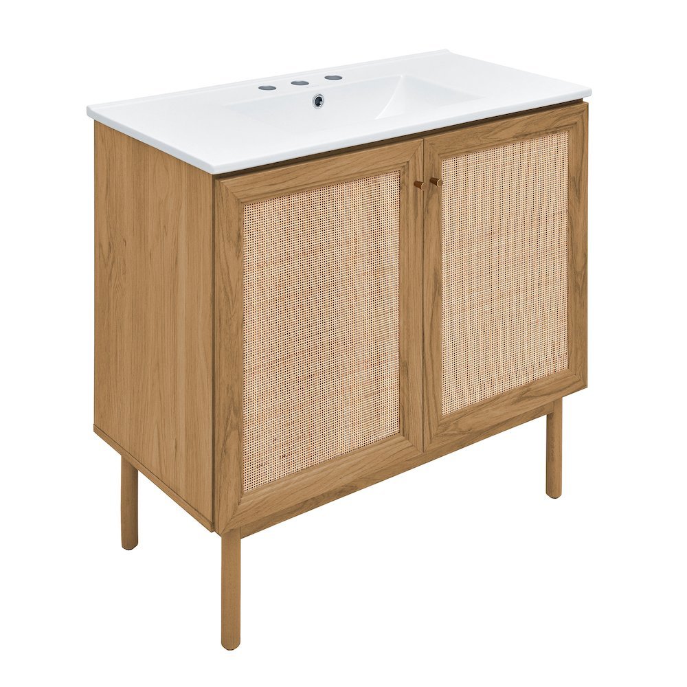 36" Freestanding Bathroom Vanity in Golden Oak with 3-Hole Widespread Sink Top