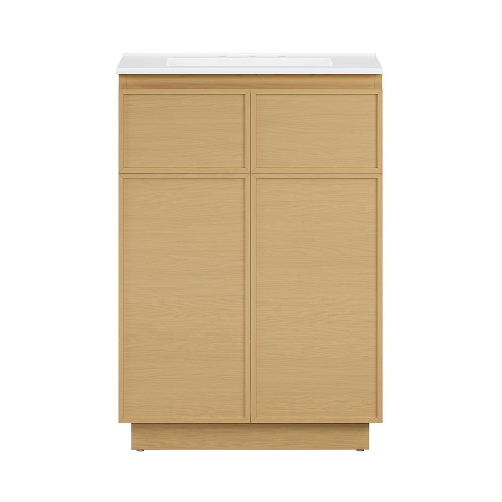 24" Freestanding Bathroom Vanity in Natural Oak with 3-Hole Widespread Sink Top