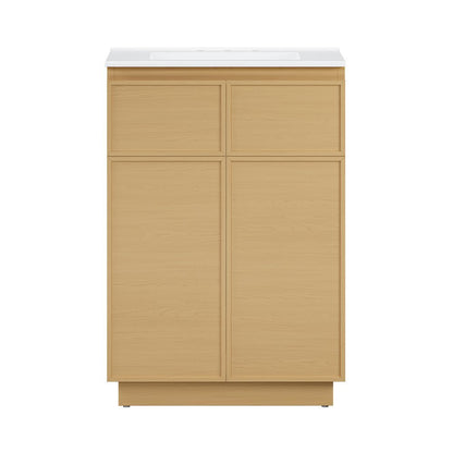 24" Freestanding Bathroom Vanity in Natural Oak with 3-Hole Widespread Sink Top