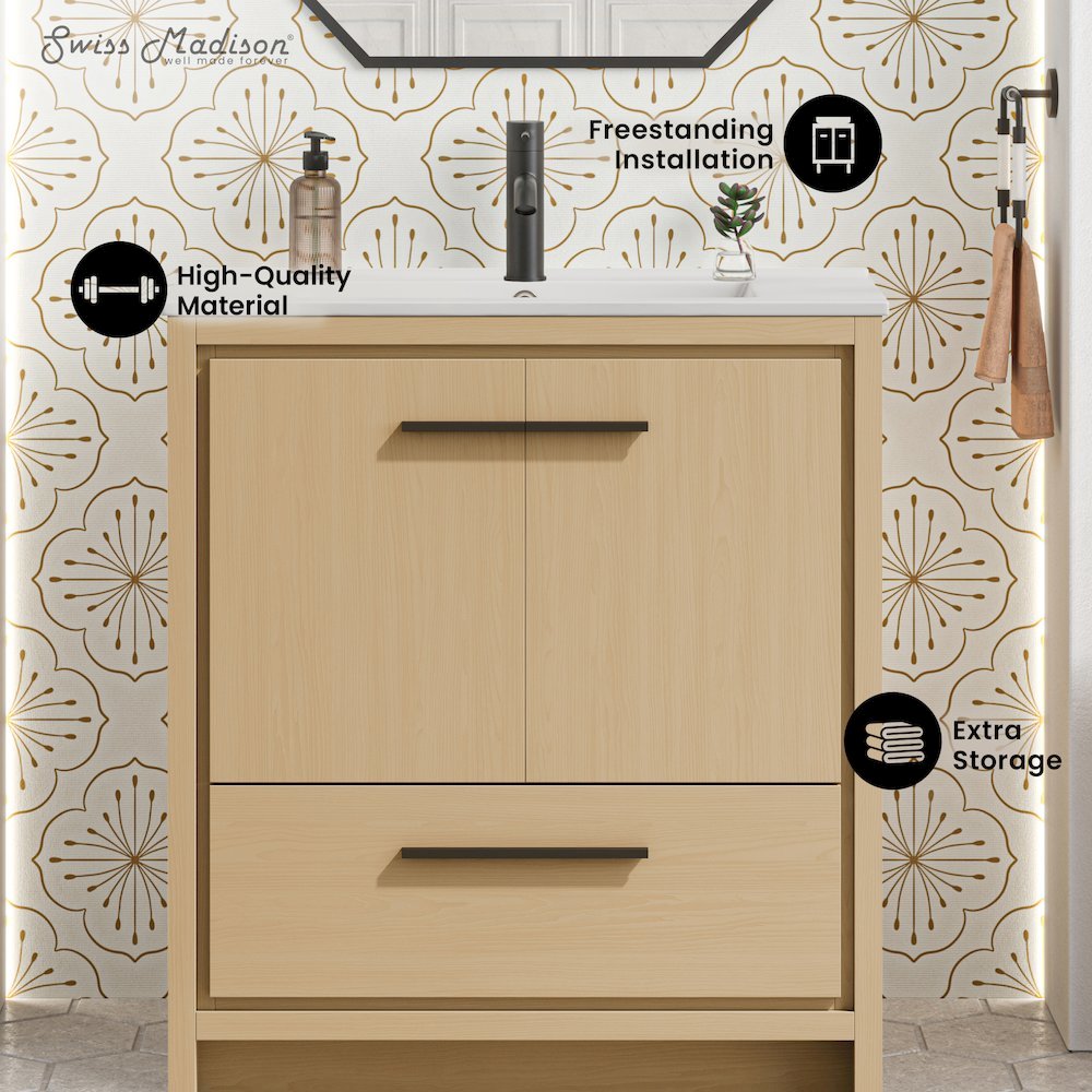 Virage 30" Freestanding Bathroom Vanity in Natural Oak with Sink Top