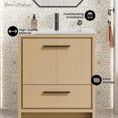 Virage 30" Freestanding Bathroom Vanity in Natural Oak with Sink Top