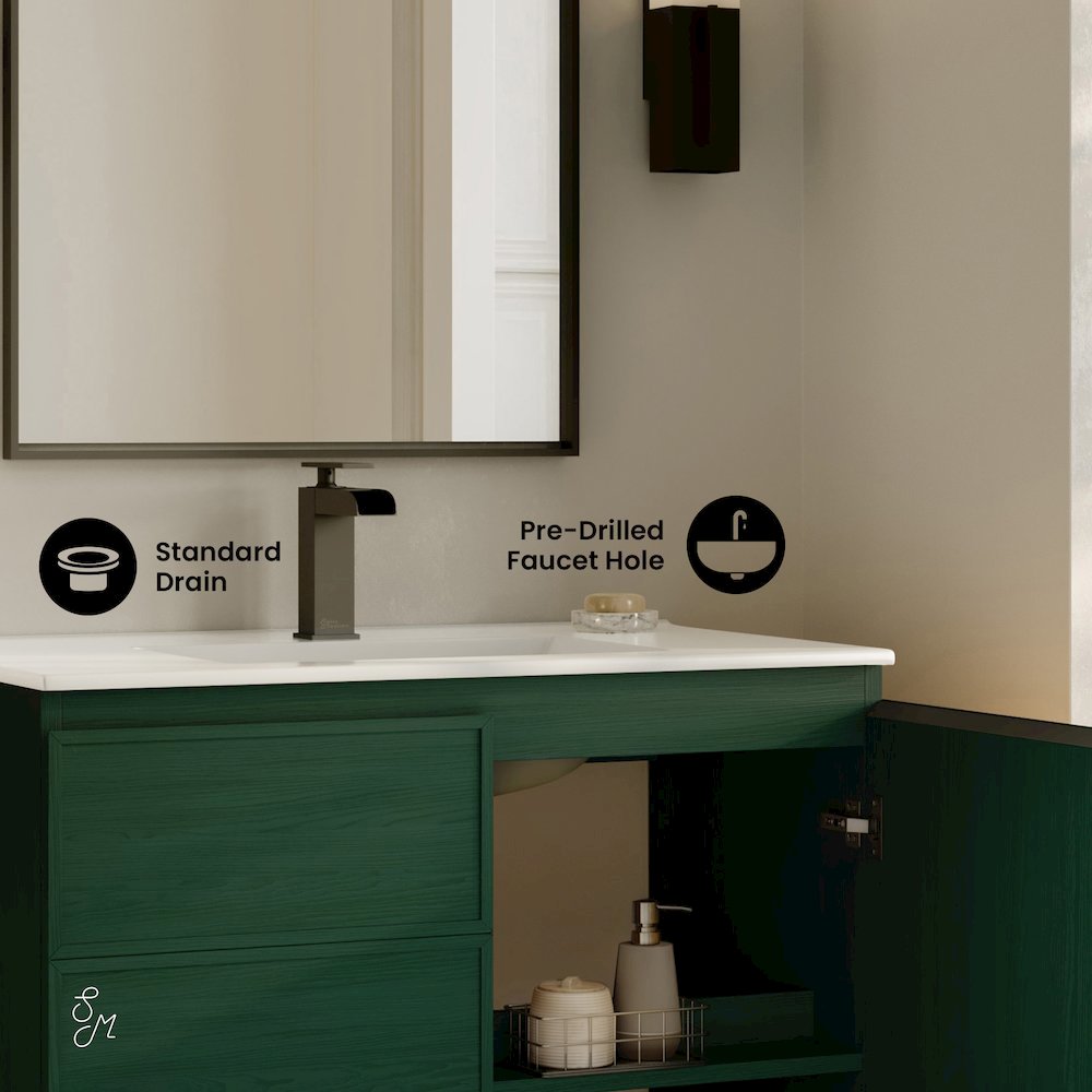 St. Tropez 36" Freestanding Bathroom Vanity in Green Oak with Sink Top