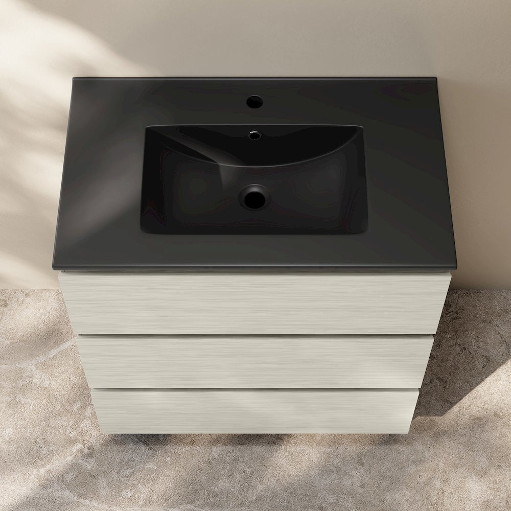 Liberte 30" Freestanding Bathroom Vanity in White Oak with Black Sink Top