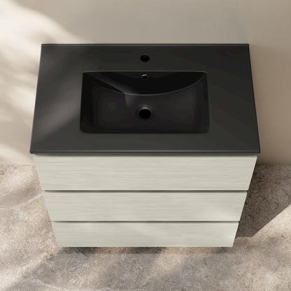 Liberte 30" Freestanding Bathroom Vanity in White Oak with Black Sink Top