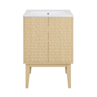 Bosse 24" Freestanding Bathroom Vanity in Natural Oak with Sink Top