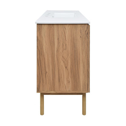48" Freestanding Bathroom Vanity in Golden Oak with 3-Hole Widespread Sink Top