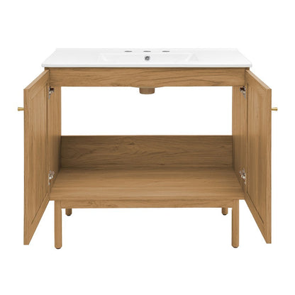36" Freestanding Bathroom Vanity in Golden Oak with 3-Hole Widespread Sink Top
