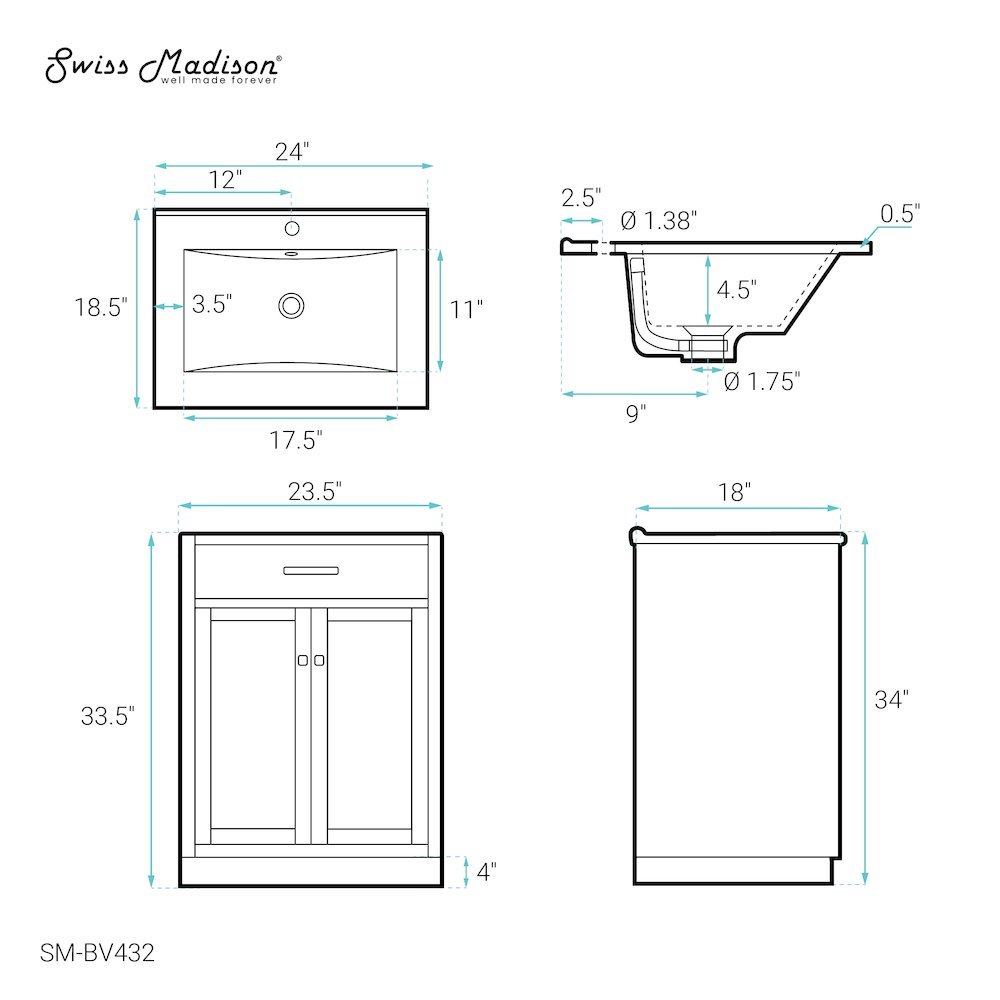 Burdon 24" Freestanding Bathroom Vanity in Weathered Oak with Sink Top